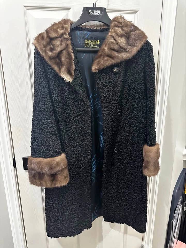 Vintage Persian Lamb Ted Sisson Mink Fur Trim Long Coat
