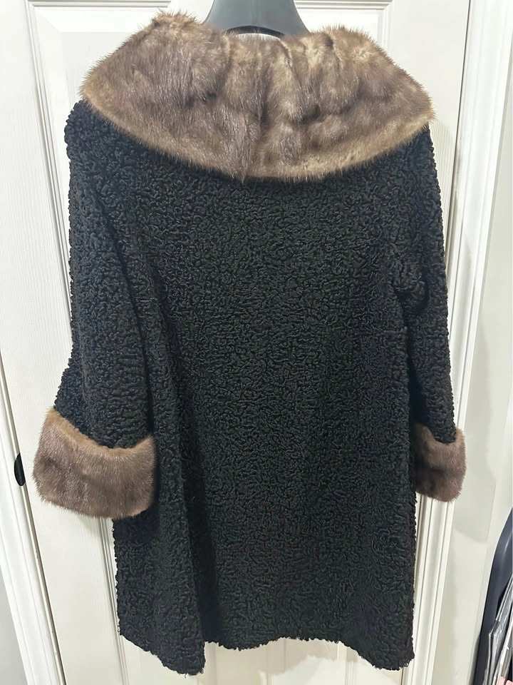 Vintage Persian Lamb Ted Sisson Mink Fur Trim Long Coat - photo 2