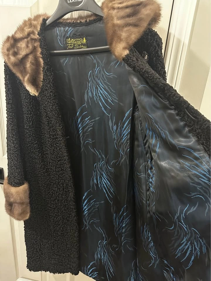Vintage Persian Lamb Ted Sisson Mink Fur Trim Long Coat - photo 3