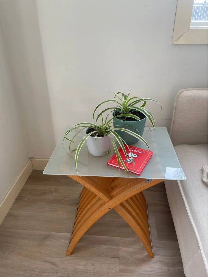 Vintage IKEA Ekeberg Side Table - Beechwood & Frosted Glass