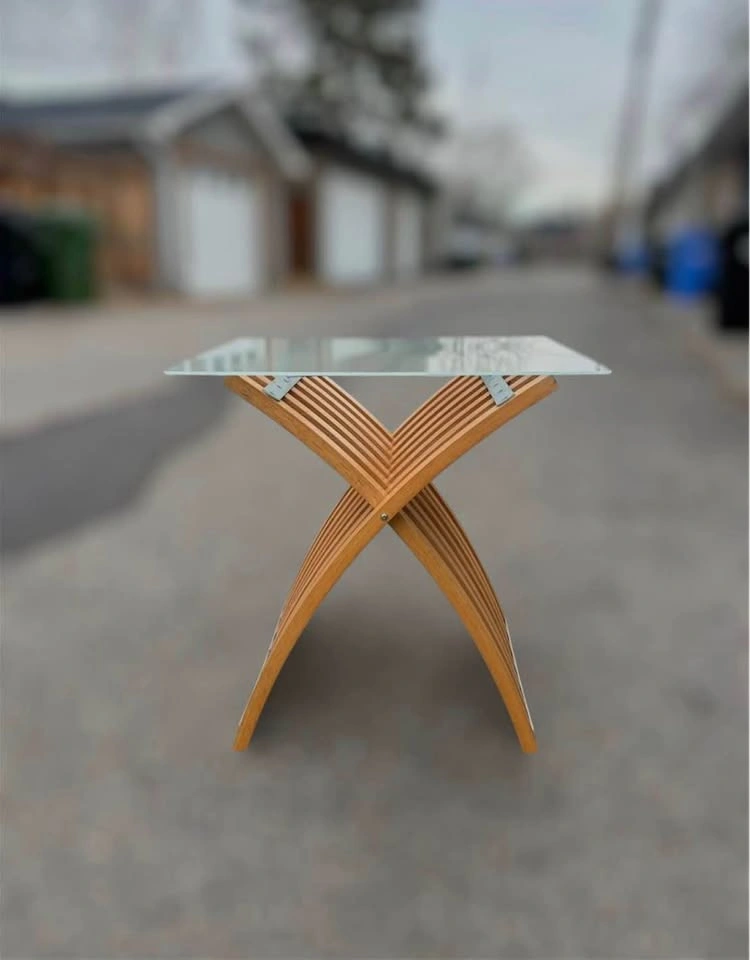 Vintage IKEA Ekeberg Side Table - Beechwood & Frosted Glass - photo 5