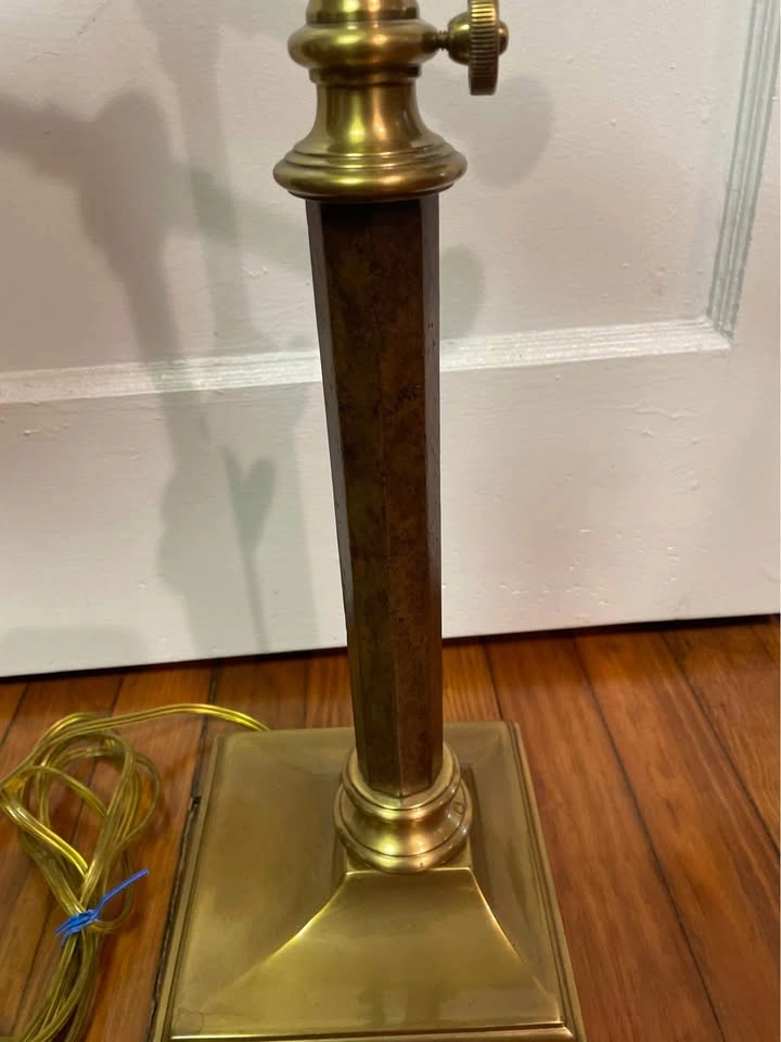Vintage Polished Brass & Wood Art Deco Lamp - photo 2