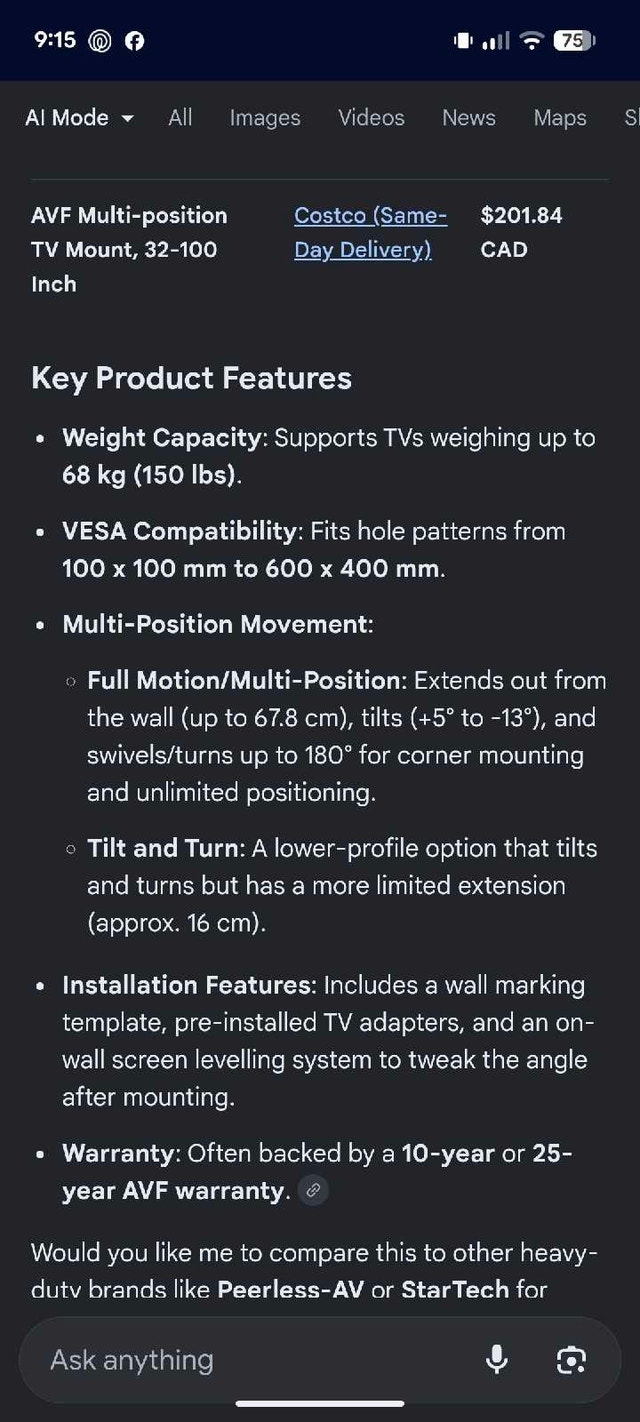 t.v. wall mount universal - photo 2
