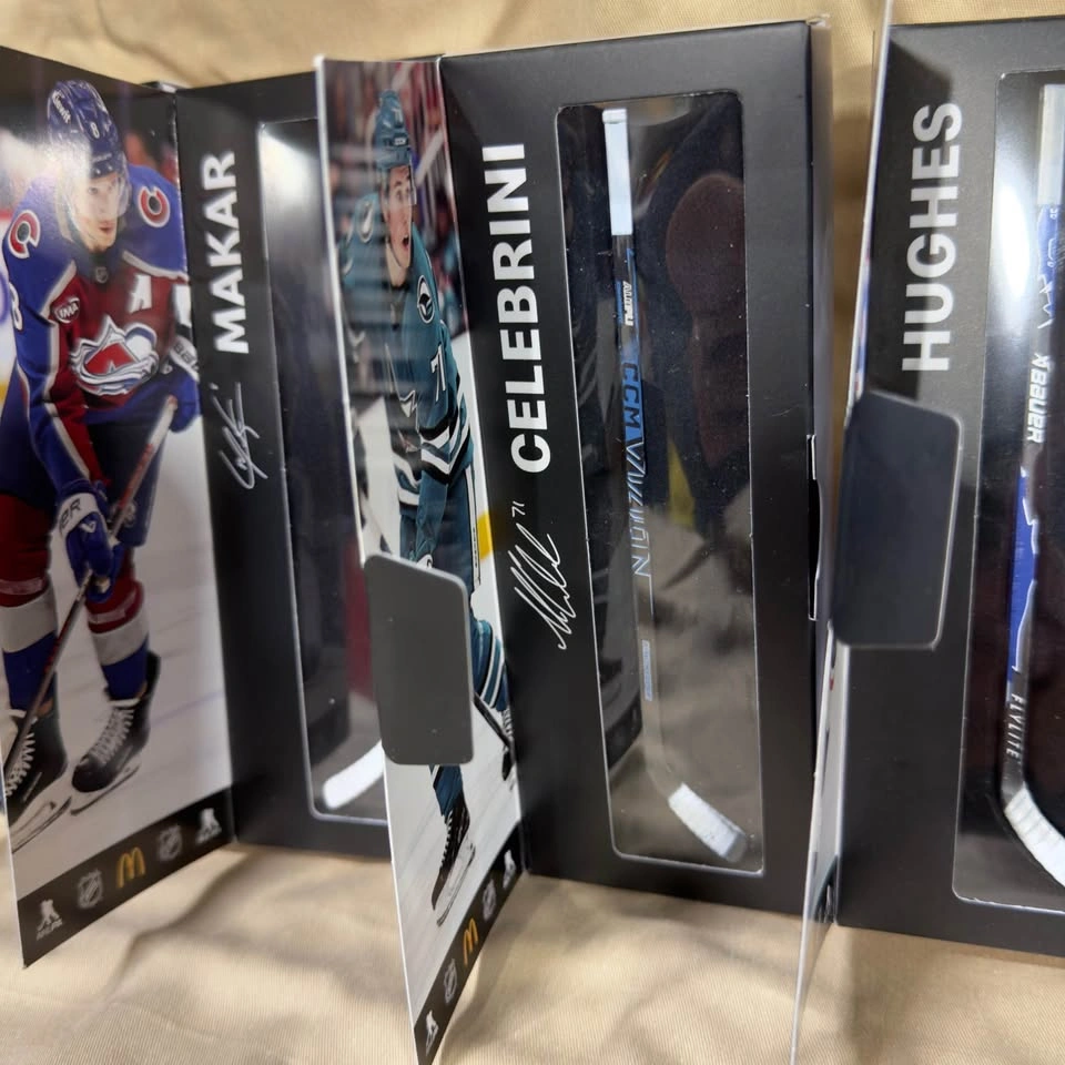 NHL Mini Sticks McDavid Makar Celebrini Hughes set of 4 - photo 3