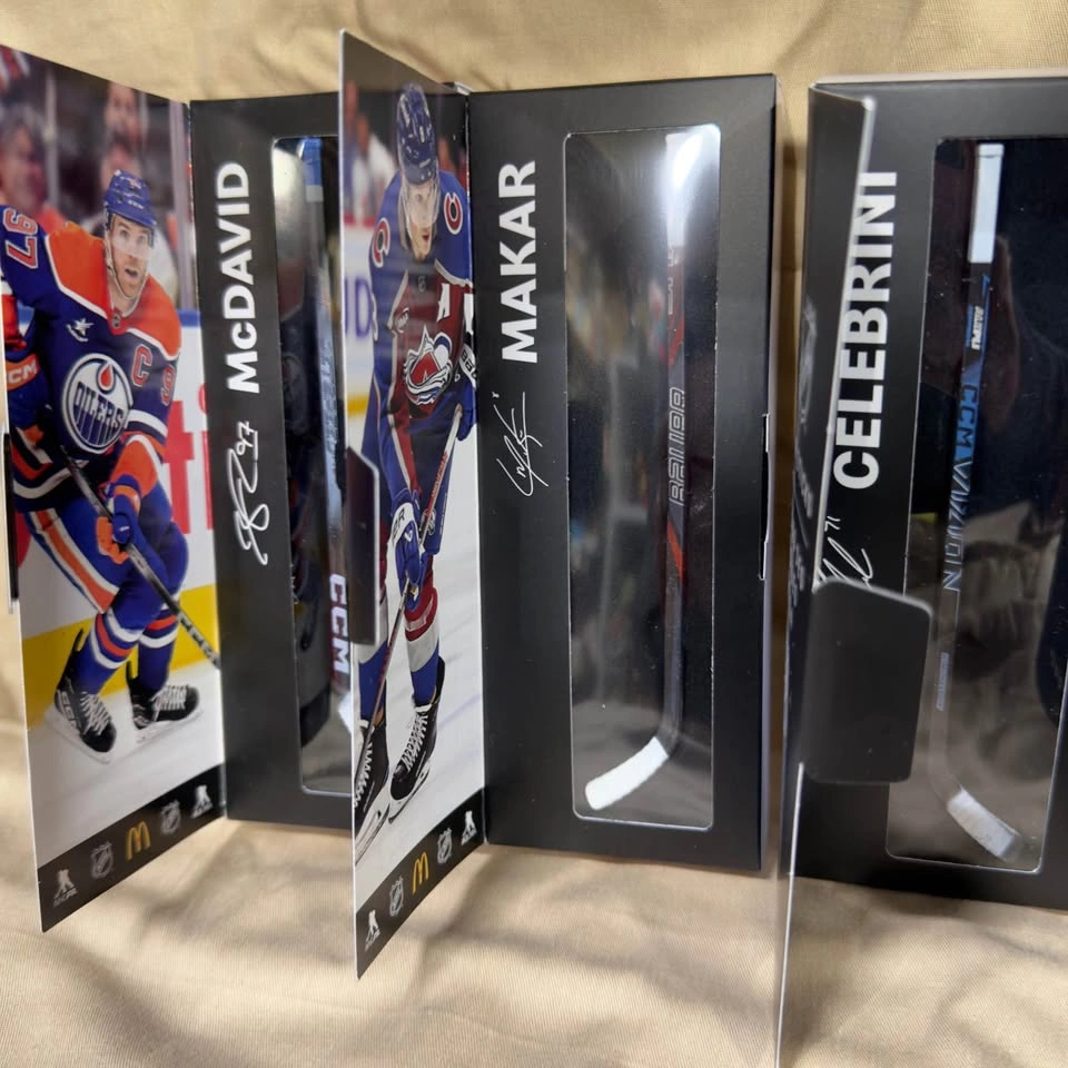 NHL Mini Sticks McDavid Makar Celebrini Hughes set of 4 - photo 4