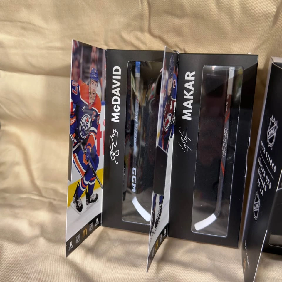 NHL Mini Sticks McDavid Makar Celebrini Hughes set of 4 - photo 5