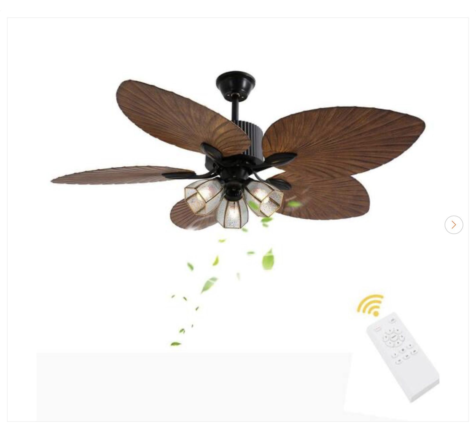 52 in. Black Modern Ceiling Fan - Tropical Palm Blades