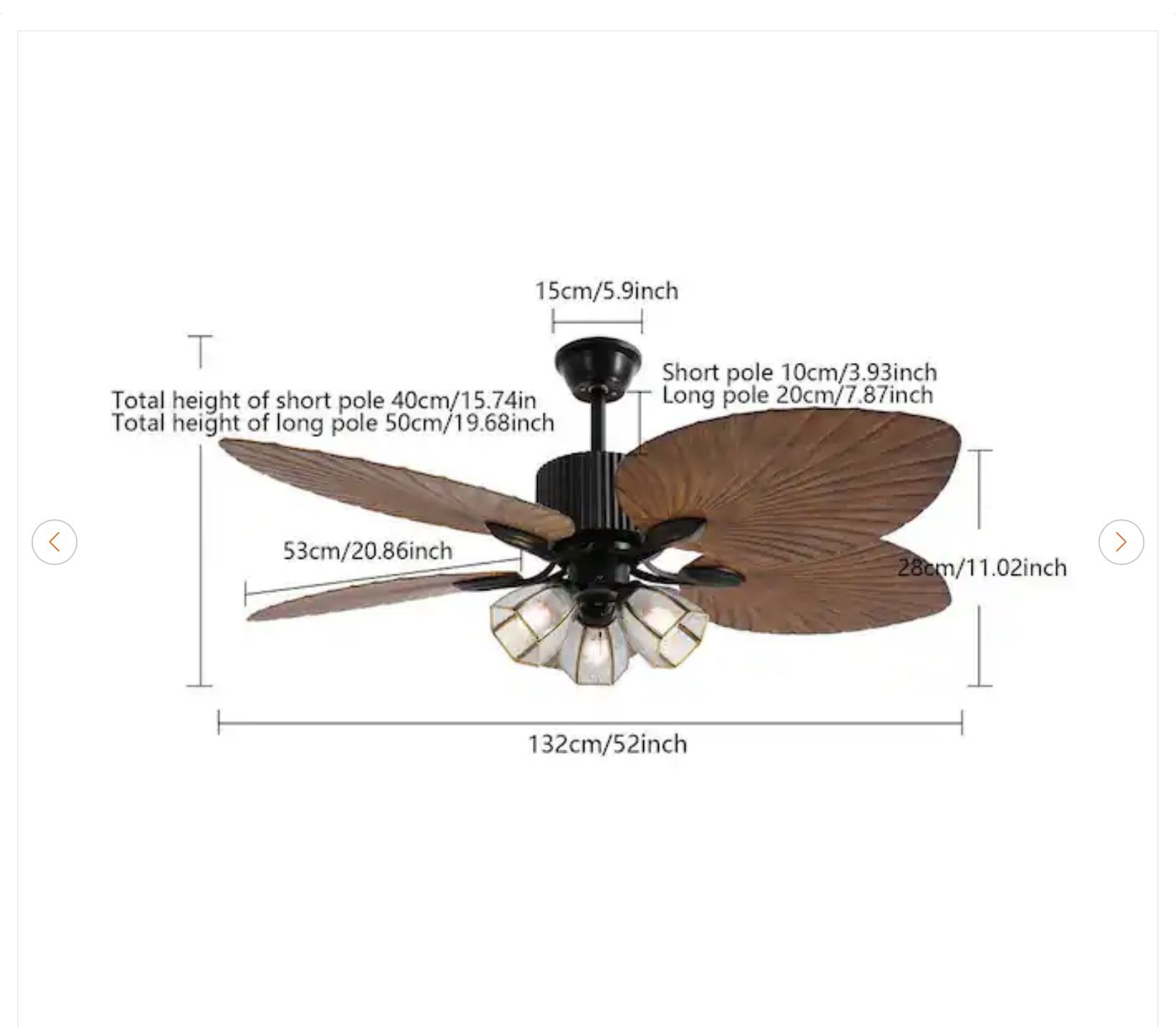 52 in. Black Modern Ceiling Fan - Tropical Palm Blades - photo 5