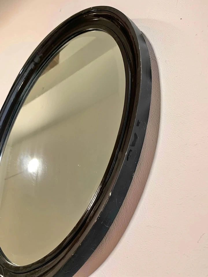 Stylish Oval Mirror with Dark Brown Frame