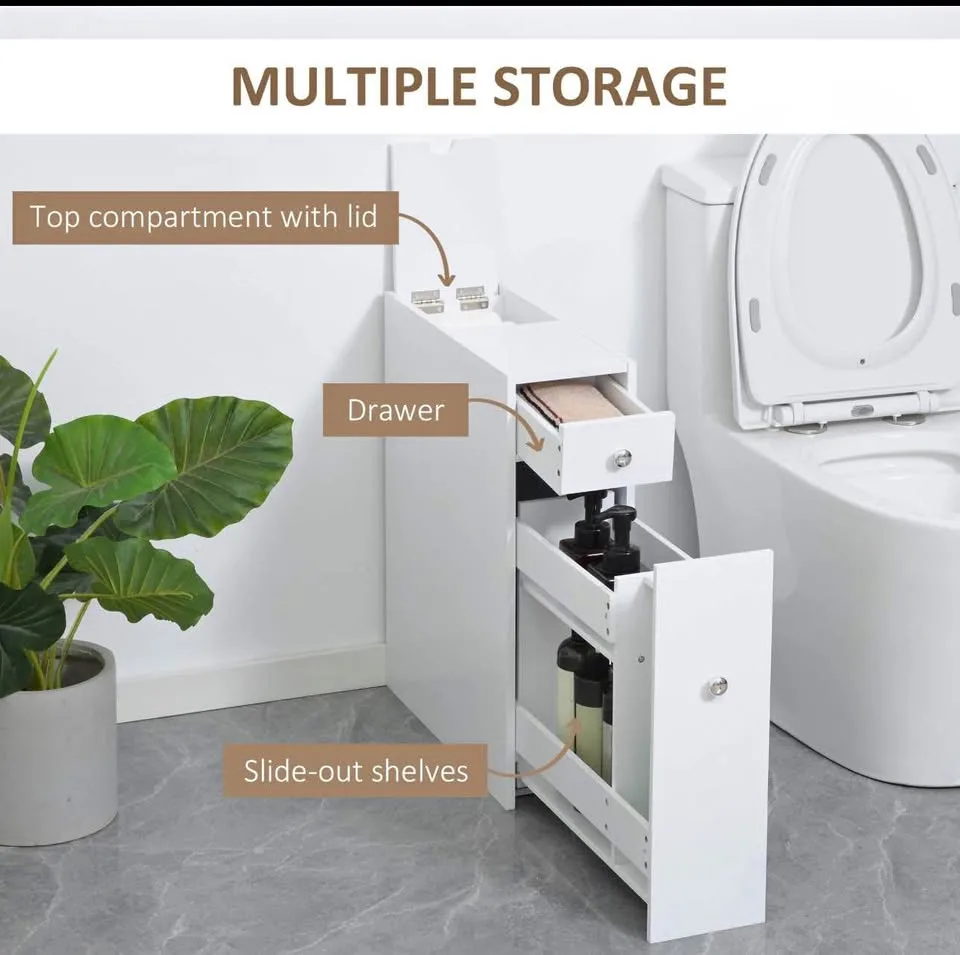 New Space Saving Toilet Paper Cabinet, Narrow, White thumbnail