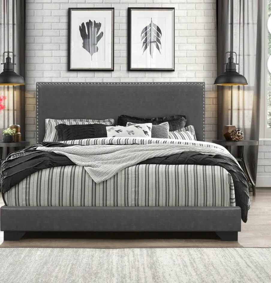New Willow Queen Bed, Charcoal Faux Leather - photo 2