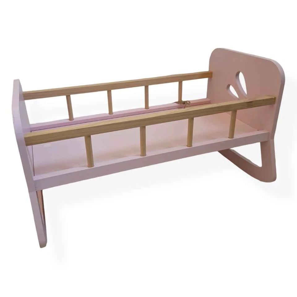 Moover Montessori Wooden Doll Cradle Crib Rocking Bed Pink + Bed - photo 4