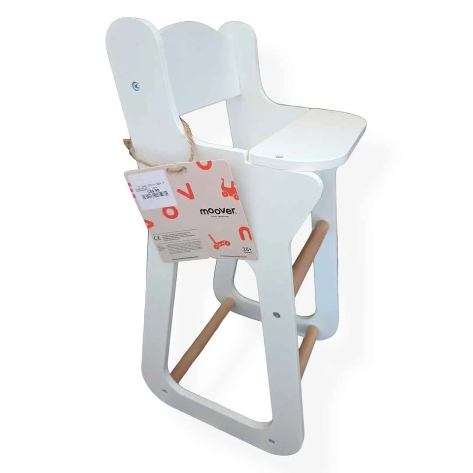 Moover Montessori Wooden Doll High Chair White + Feeding Set - photo 2
