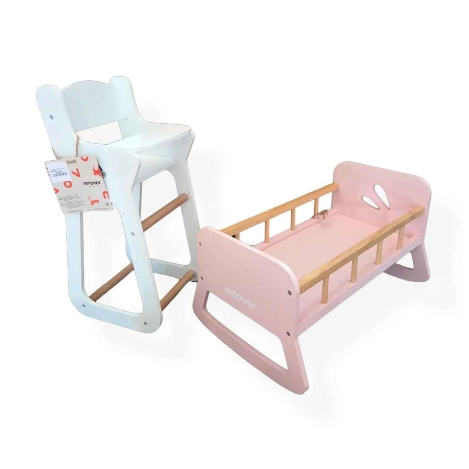Moover Montessori Wooden Doll Furniture Set | Cradle + High Chai