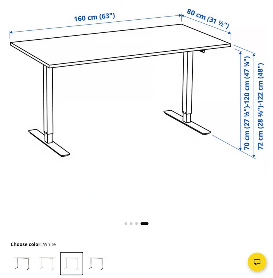 IKEA TROTTEN Sit-Stand Desk (Manual Crank) - White - 120x70 cm - photo 2