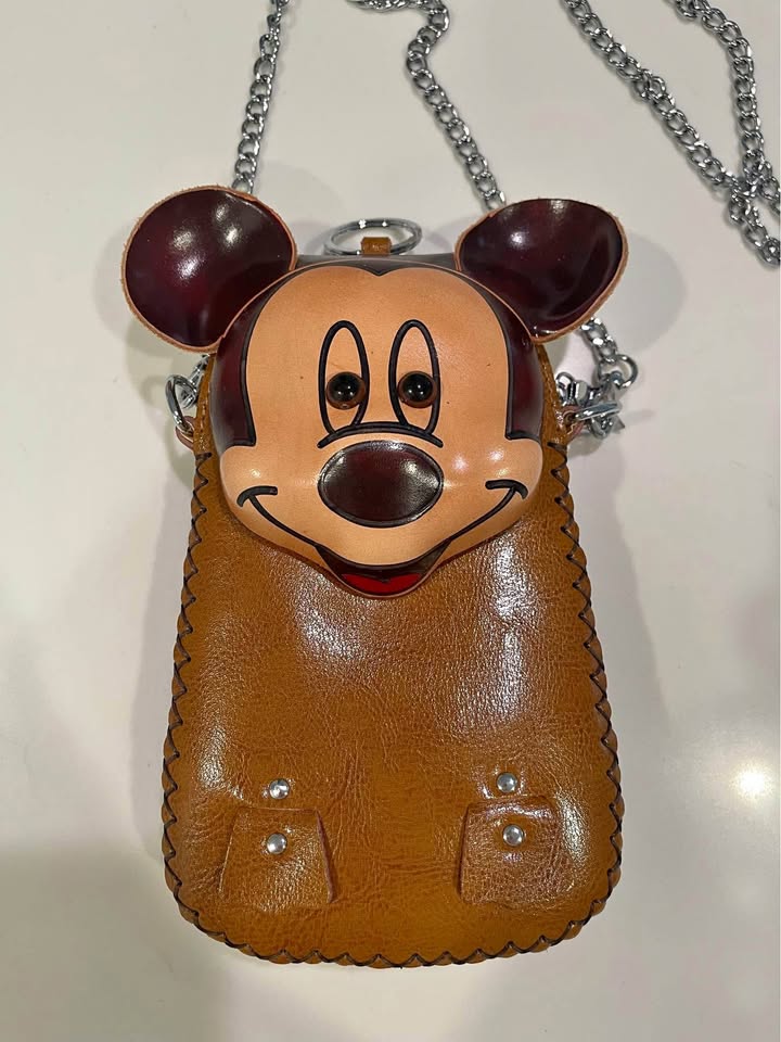 Vintage Mickey Mouse real calf Leather Crossbody Bag