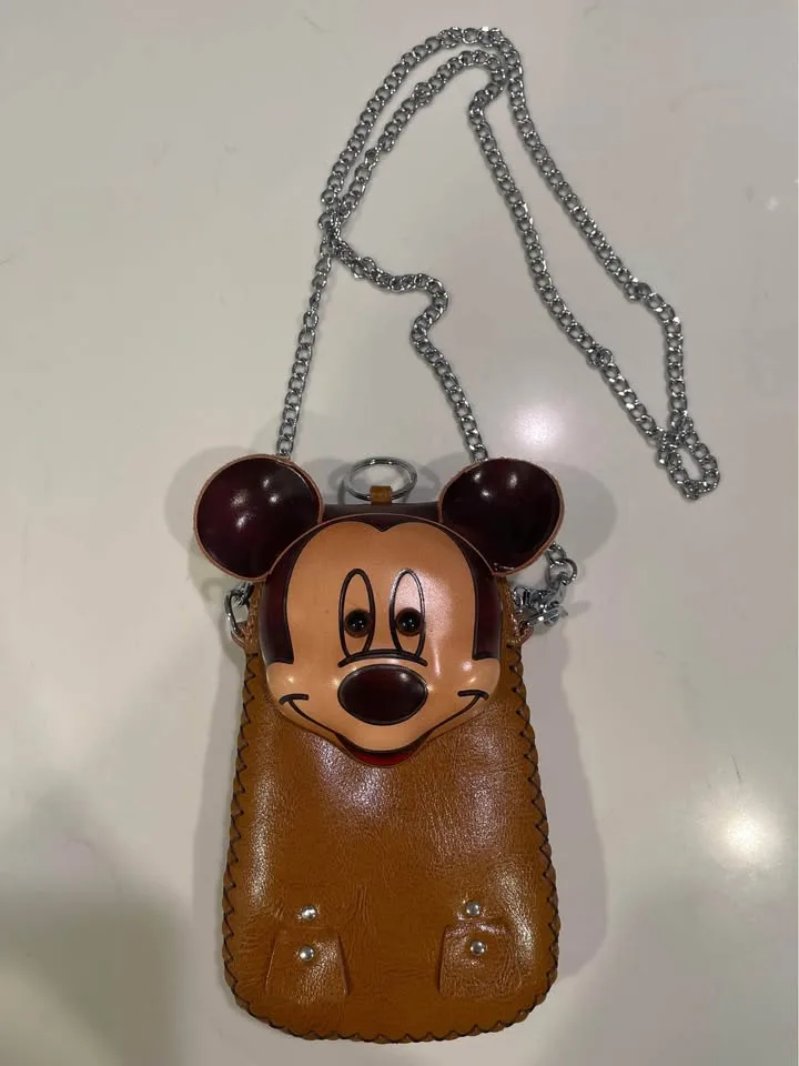 Vintage Mickey Mouse real calf Leather Crossbody Bag image indicator(8)