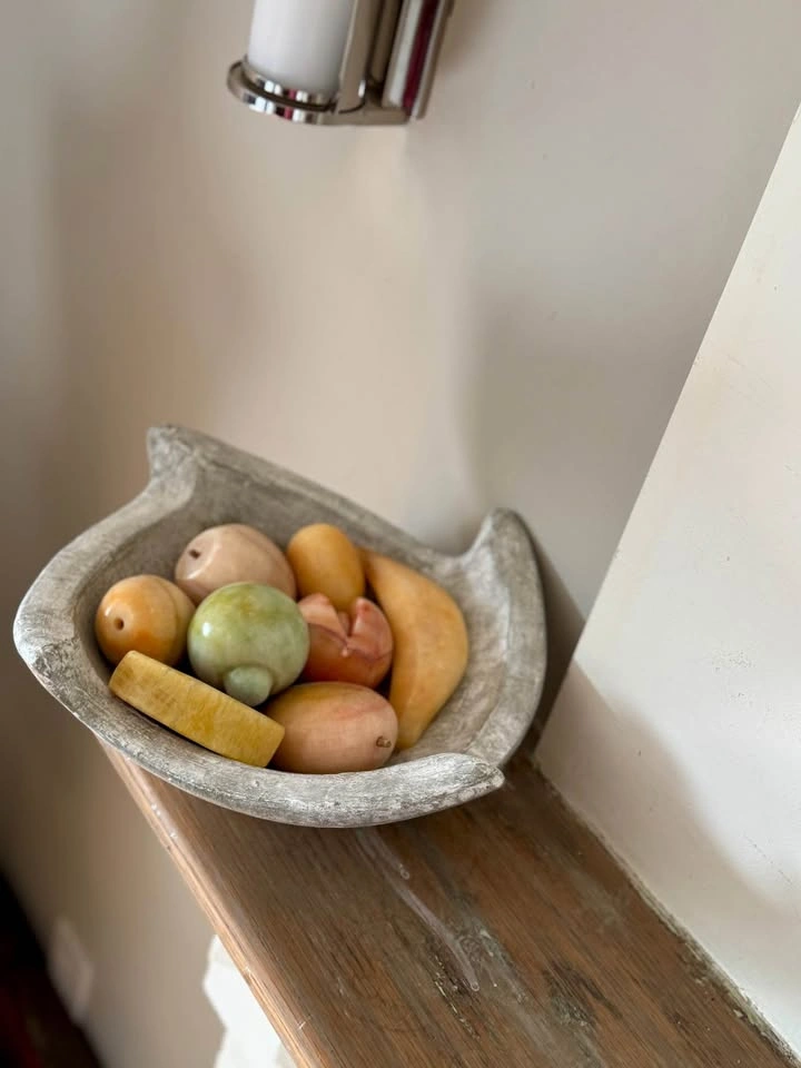 Vintage Italian Alabaster Stone Fruit & Cast Stone Bowl Set - MC