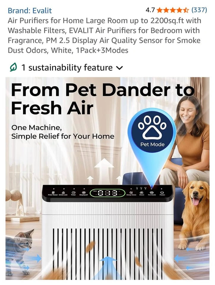 EVALIT Air Purifier for Large Rooms up to 2200 sq.ft - photo 2