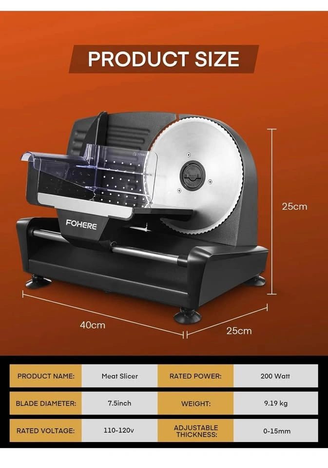 FOHERE 200W Electric Meat Slicer - Adjustable Thickness - photo 3