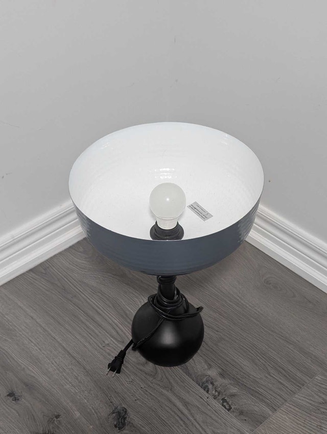 Modern Table Lamp - Grey Shade, Black Base