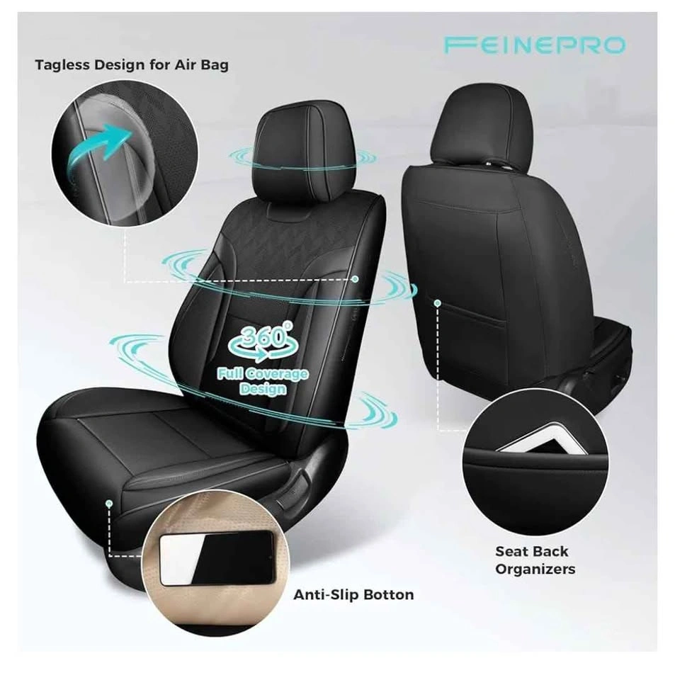 Black Car Seat Covers Full Set - Breathable Faux Leather - photo 2