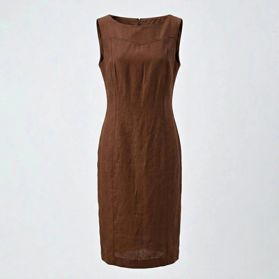 Lecomte Germany Linen Midi Sheath Dress - Brown - Size 40