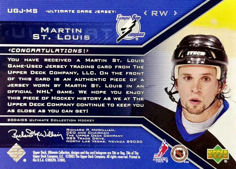 Martin St. Louis Game-Used Jersey Hockey Card /250 Upper Deck Ul - photo 2
