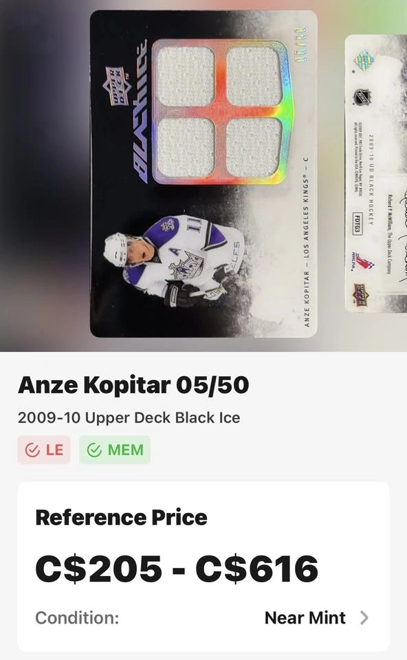 Anze Kopitar Black Ice #05/50 Rare Numbered Hockey Card - photo 3