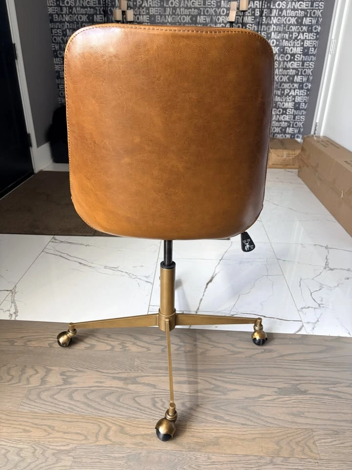 Mid-Century Office Chair - Cognac Leather, Gold Base, Swivel - photo 3