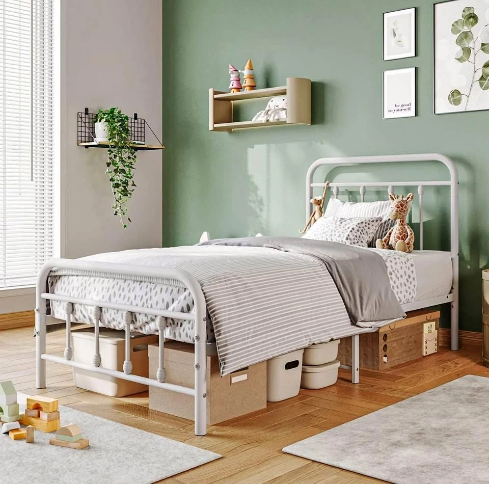 White Twin Metal Frame Bed