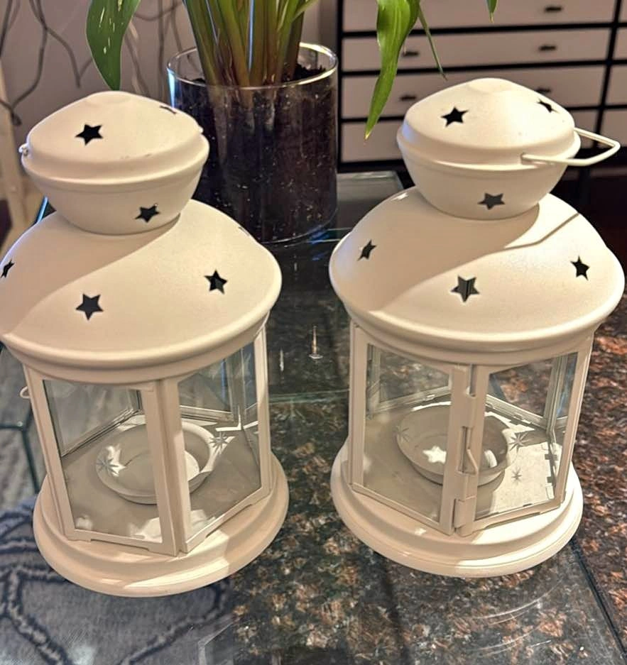 2 White Lanterns - Candle Holder
