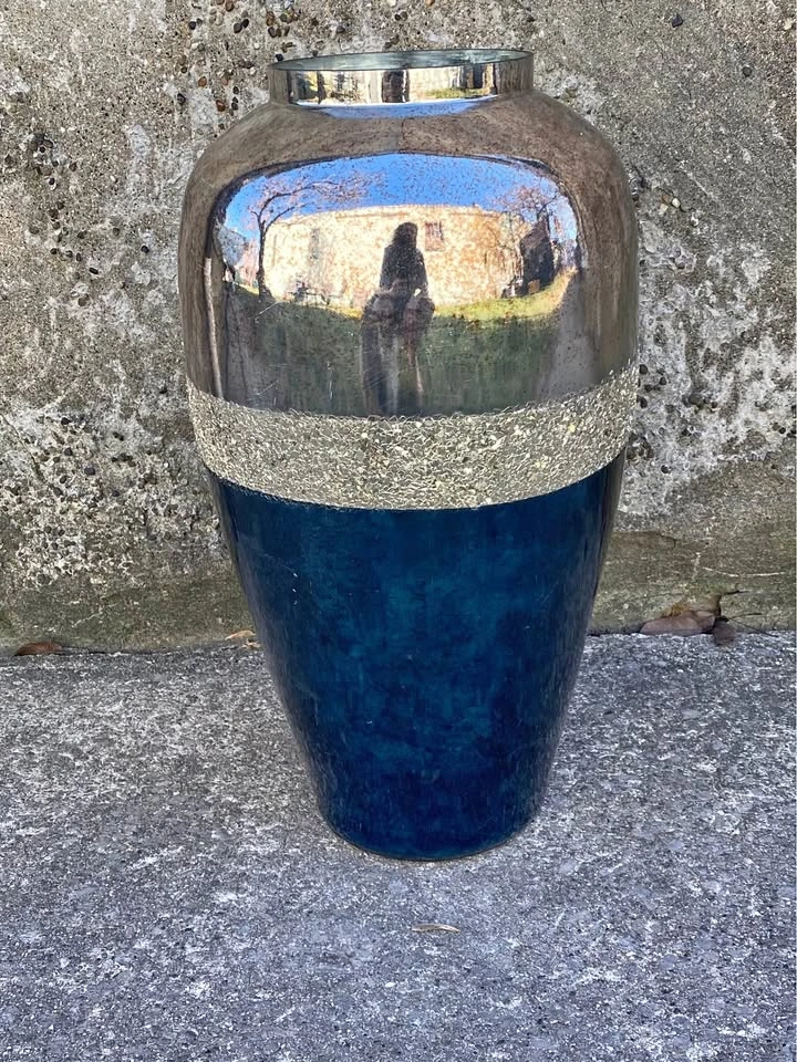 20"H x 11" Diameter Metallic Finish Glass Vase