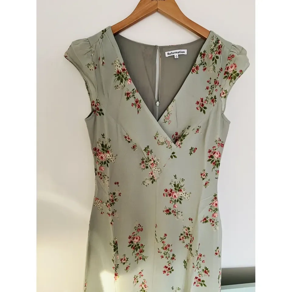 Reformation Baden Green Floral Midi Dress Women's Size 2 - photo 4
