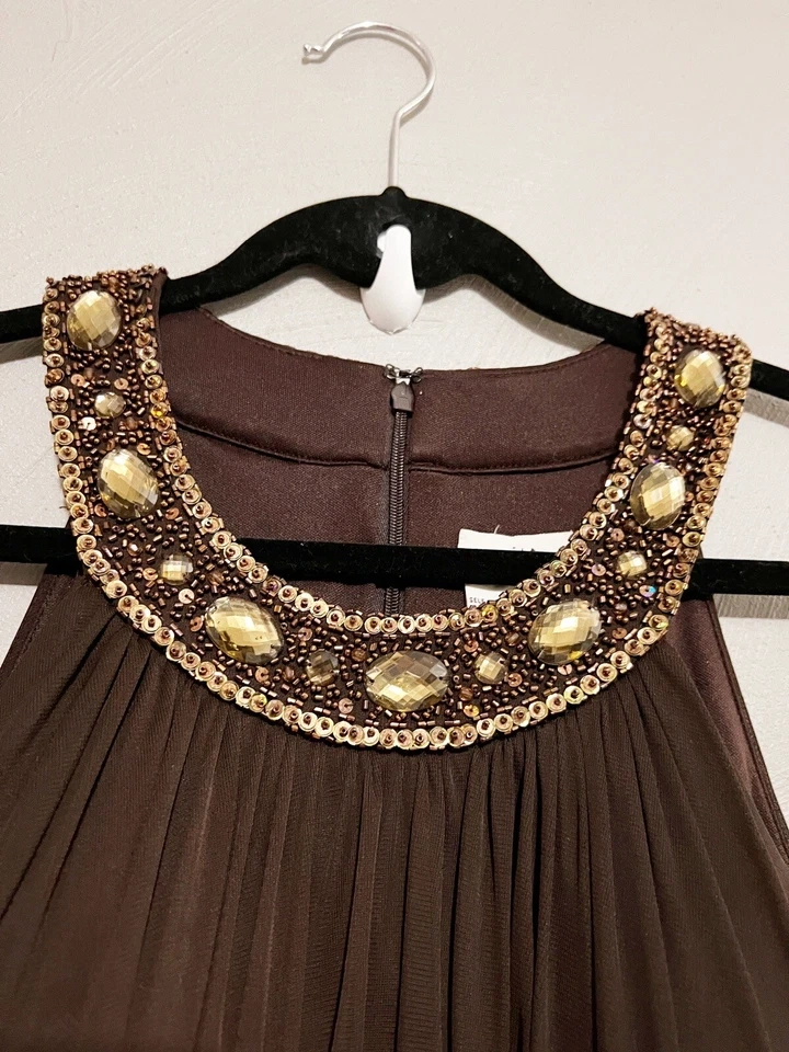 Brand New Cache Brown Embellished Chiffon Halter Dress - Size 6 - photo 2