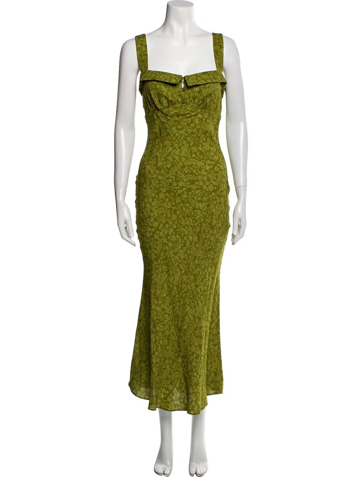 Brand New Reformation Long Floral Green Dress Size Small