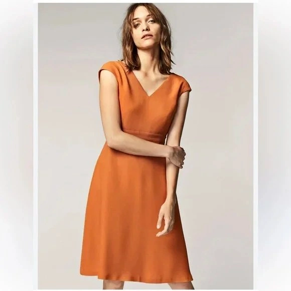 Brand New Massimo Dutti Dress Dark Orange Knee Length - Size 6-8