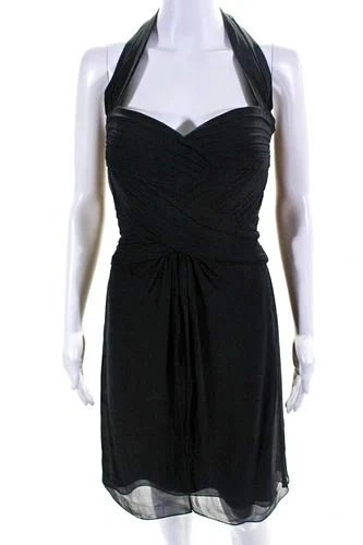Brand New Tadashi 100% Silk Chiffon Halter Dress Black Size 4
