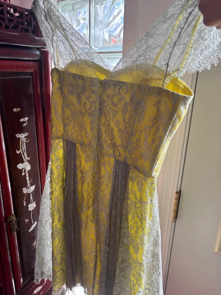 BCBG Max Azria Lov Yellow & Silver Floral Lace Dress Size 4 - photo 3