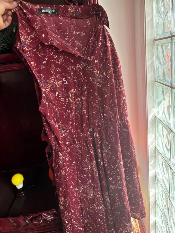 Brand New Allegra K Knee Length Dress Burgundy Floral Size Small