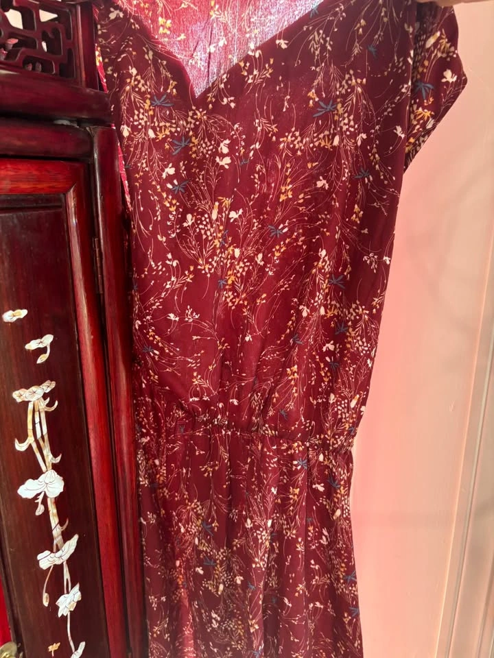 Brand New Allegra K Knee Length Dress Burgundy Floral Size Small - photo 2