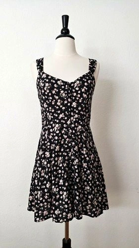 Anthropologie Dress New Size Small Black Ditsy Floral Button Coa