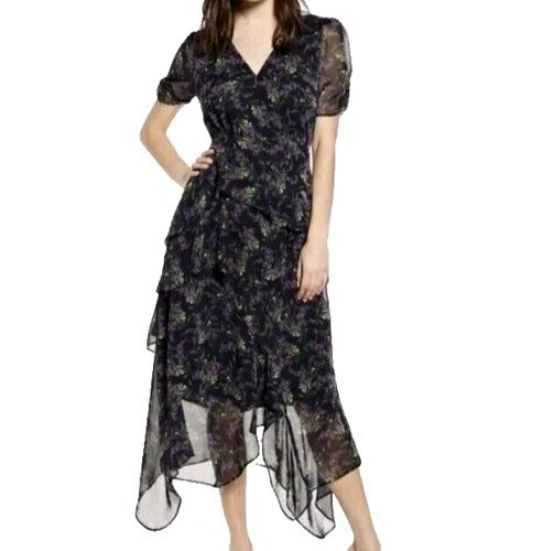 ASTR The Label Floral Print Handkerchief Dress Womens XS Black P