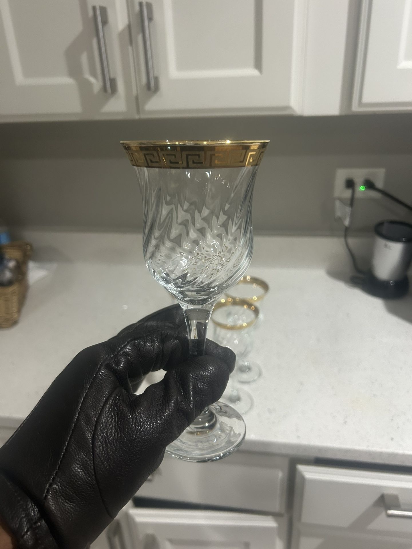 Vintage Italian Wine Glasses - Greek Gold Rim (Set of 4)