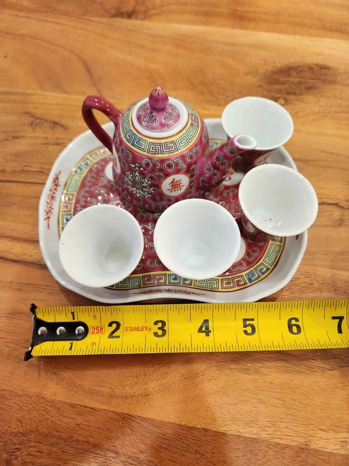🥕 Jingdezhen Mun Shou Longevity Teapot & Sake Set - photo 4