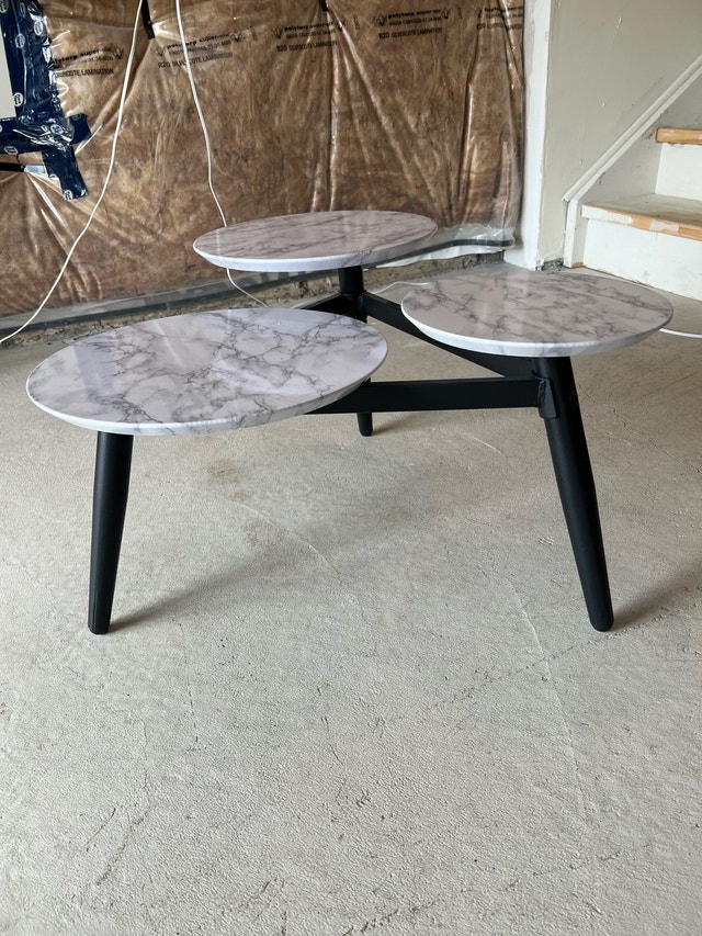 Modern 3-Tier Marble Style Coffee Table (Black Legs) - photo 2