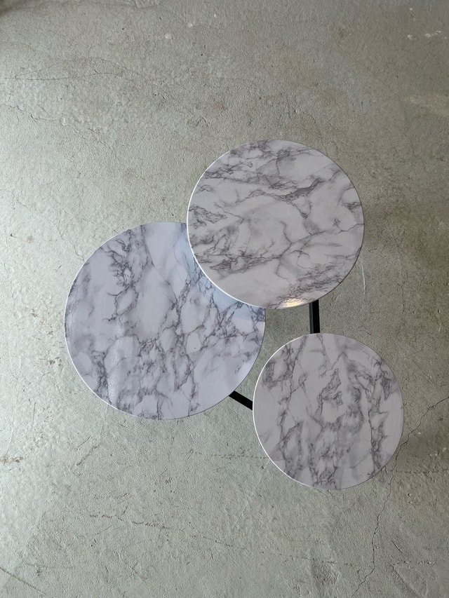 Modern 3-Tier Marble Style Coffee Table (Black Legs) - photo 3