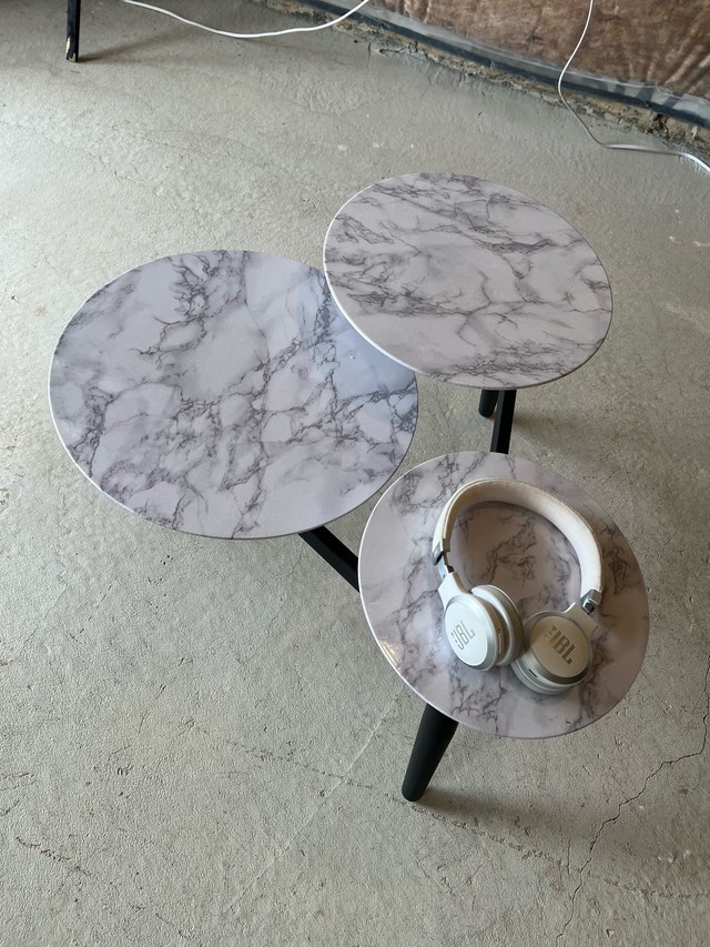 Modern 3-Tier Marble Style Coffee Table (Black Legs) - photo 4