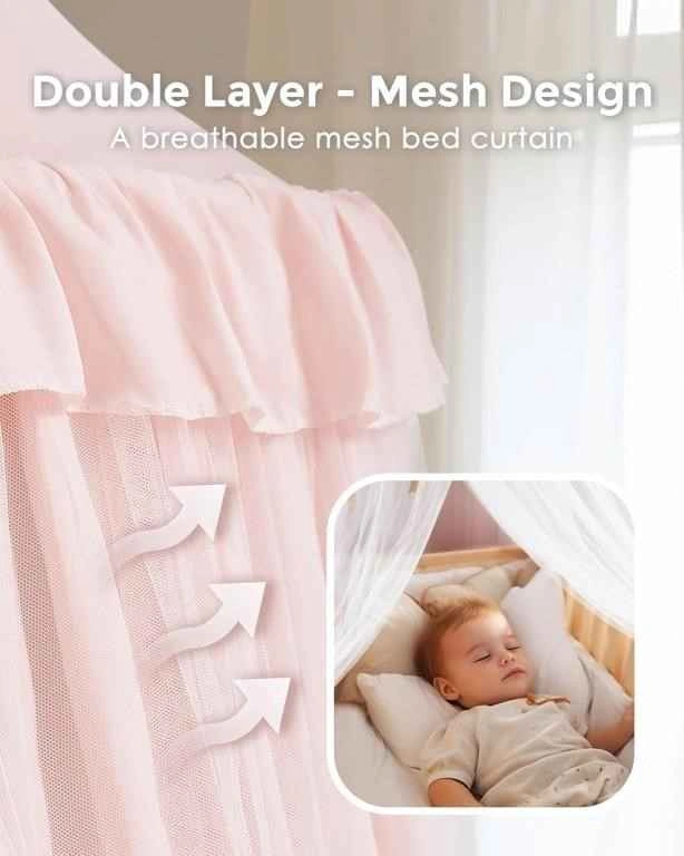 Pink Baby Kids Bed Canopy w Lights Double Layer Mesh Cotton - photo 2