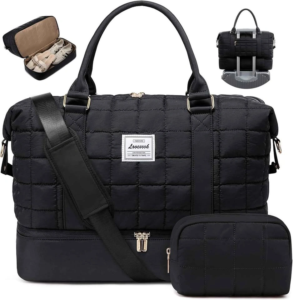 Loovook Quilted Travel Bag w/ Shoe Compartment & Pouch